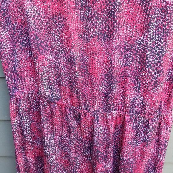 Daisy Fuentes Red Print Faux Wrap Sheer Dress Size Small - Picture 7 of 9